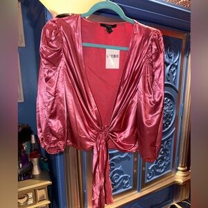 Satin Pink Tie-Front Blouse